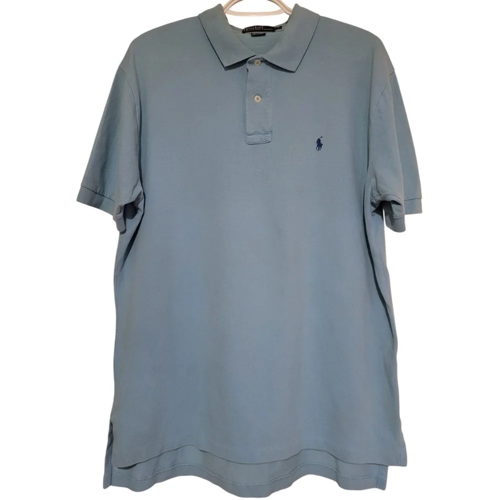 Ralph Lauren Short Sleeve Sky Blue Polo, Blue Pony Mens Size Large Cotton